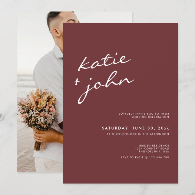 Simple Minimalist Cinnamon Rose Virtual Wedding Invitation (Front/Back)