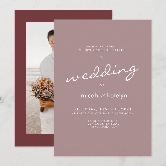 Simple Minimalist Cinnamon Rose Wedding Invitation (Front/Back)