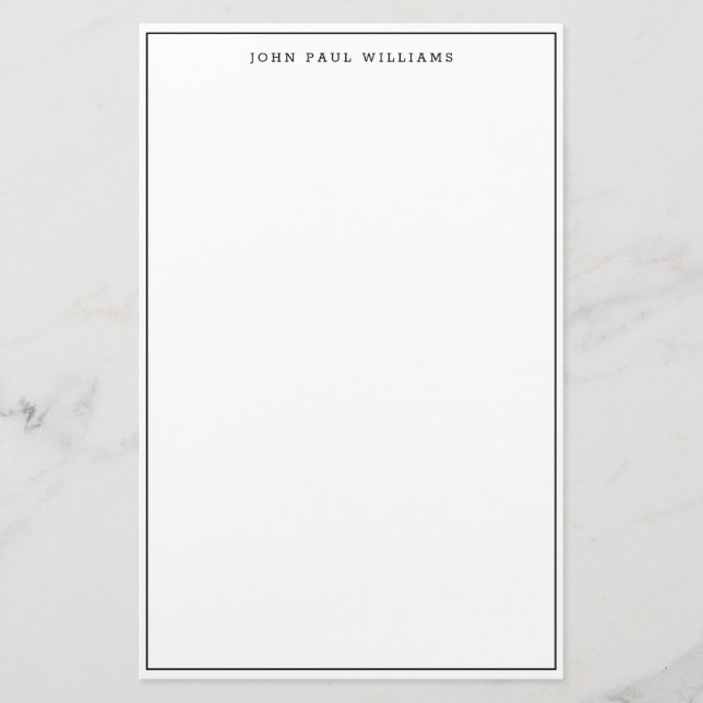 Simple Minimalist Classic Black Thin Border Frame Stationery (Front)