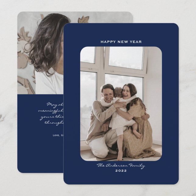 Simple minimalist clean happy new year 2022 photo  holiday card (Front/Back)