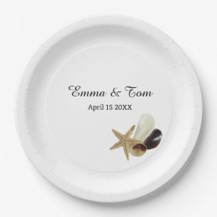 Simple minimalist coastal beach wedding  paper plate