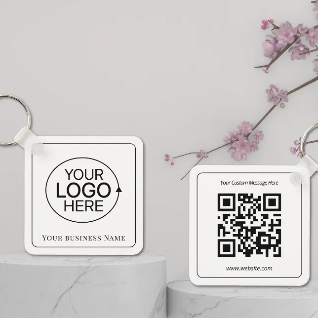 Simple Minimalist Company Promotional Logo QR code Key Ring | Zazzle