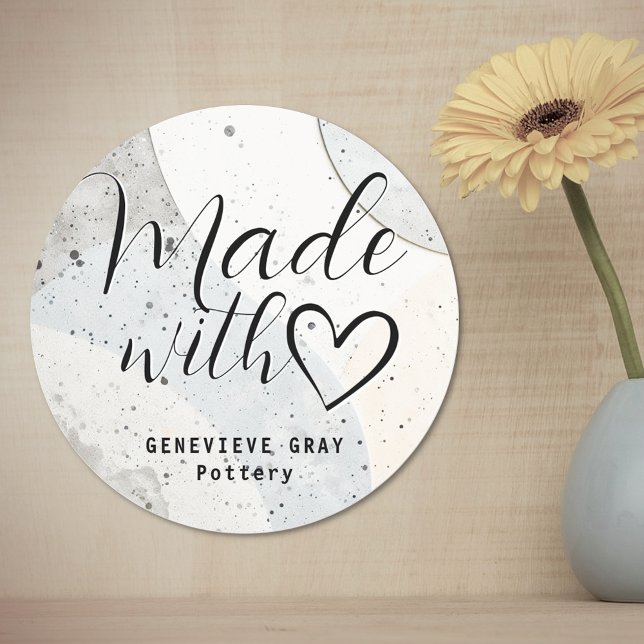 Simple Minimalist Concrete Made With Love Heart Classic Round Sticker (Creator Uploaded)