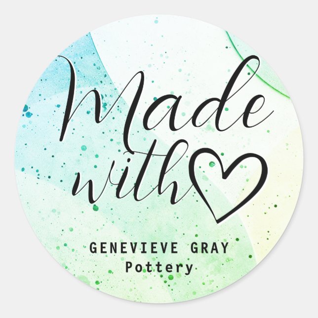 Simple Minimalist Concrete Made With Love Heart Classic Round Sticker (Front)