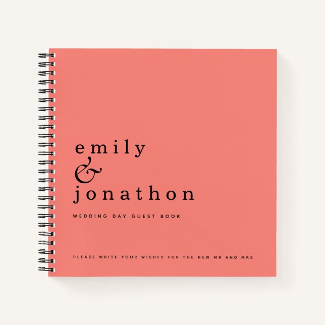 Simple Minimalist Coral Wedding Guest Book (Front)