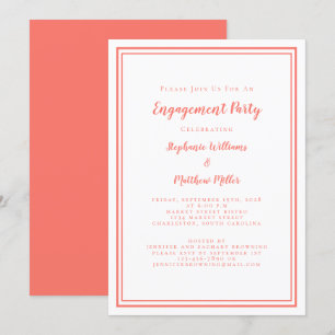 Simple Minimalist Coral & White Engagement Party Invitation