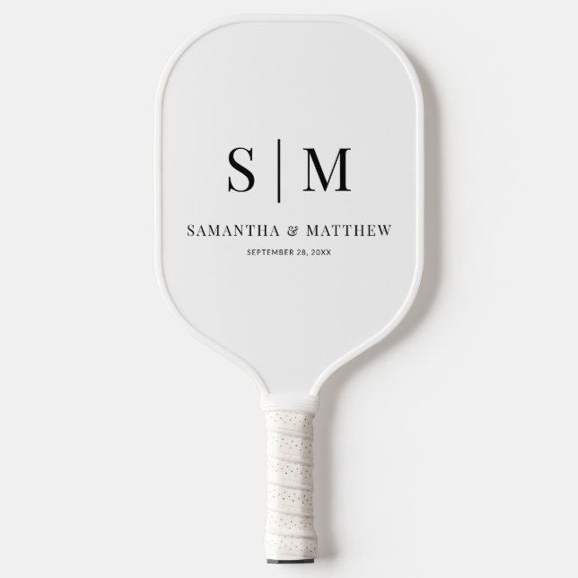 Simple Minimalist Couple Initials Wedding Pickleball Paddle (Front)