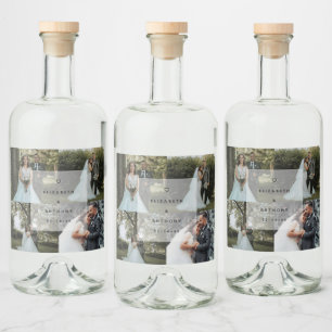 Simple Minimalist Couple Photo Collage Wedding Liquor Bottle Label