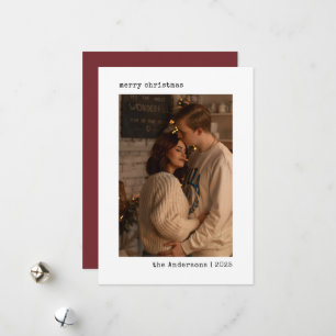 Simple Minimalist Couple Photo Red Christmas Holiday Card
