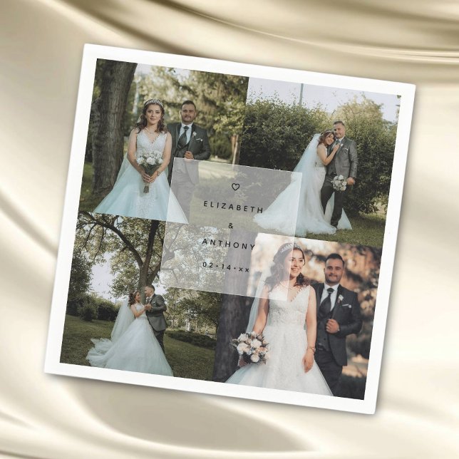 Simple Minimalist Couple Wedding Photo Collage Napkin (Creator Uploaded)
