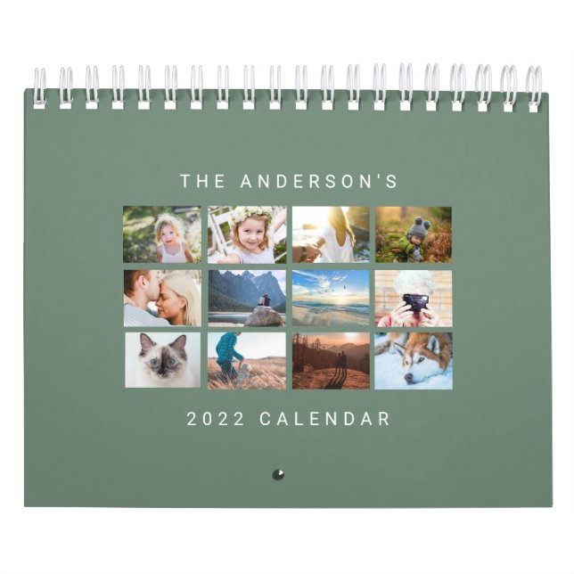 Simple Minimalist Custom 2022 Sage Green Photo Calendar (Cover)