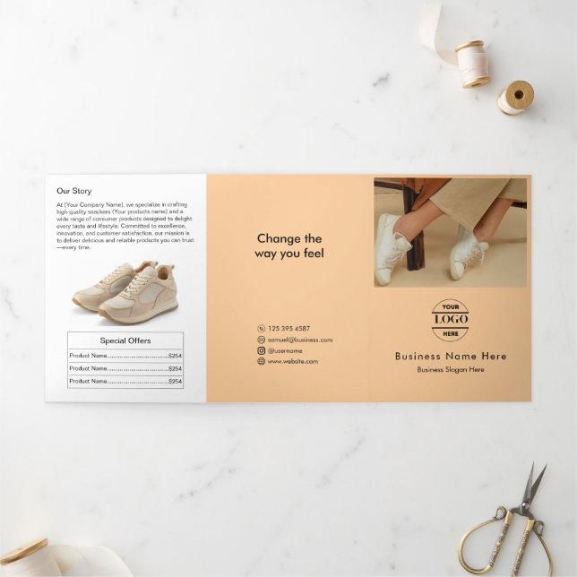 Simple Minimalist Custom Logo & Image business  Tri-Fold Invitation (Outside)