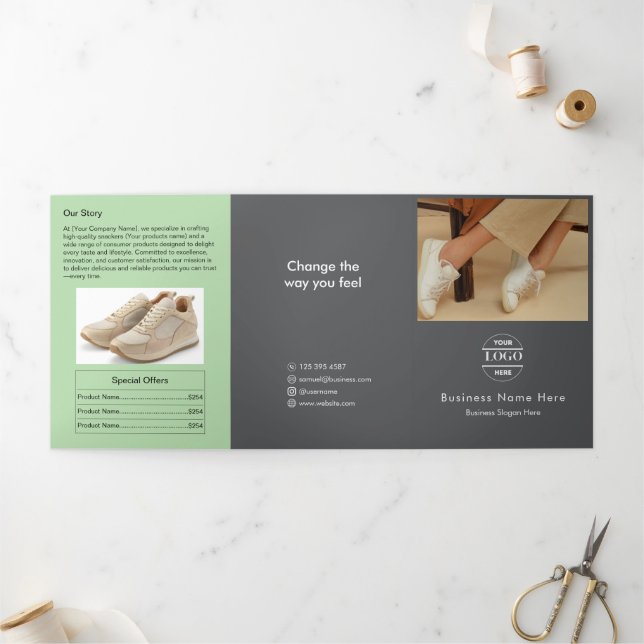Simple Minimalist Custom Logo & Image business  Tri-Fold Invitation (Outside)