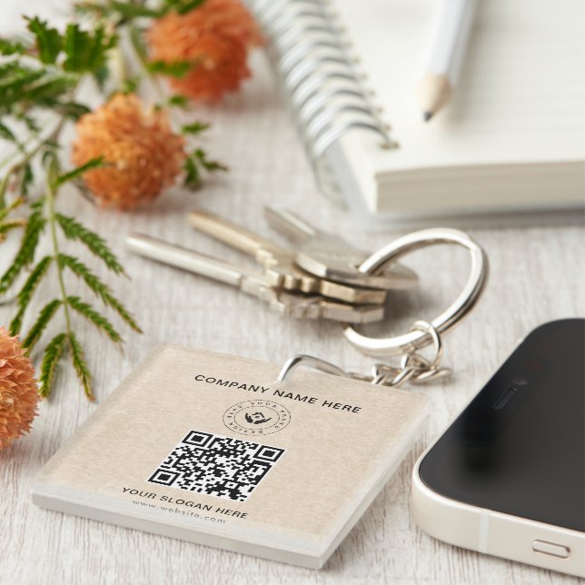 Simple Minimalist Custom Logo & Text Promotional Key Ring (Front Right)