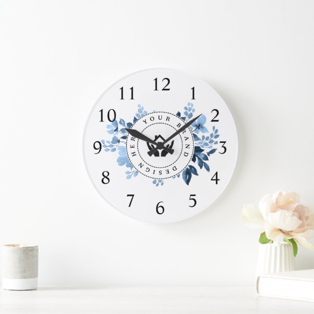 Simple Minimalist Custom Logo & Text Promotional Large Clock (Home)