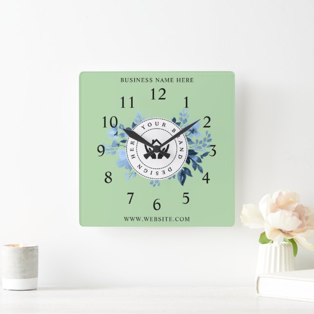 Simple Minimalist Custom Logo & Text Promotional Square Wall Clock (Home)