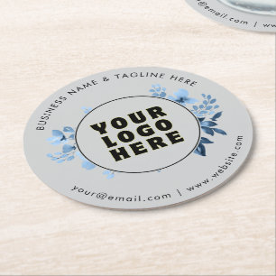 Simple Minimalist Custom Logo & Text Round Paper Coaster
