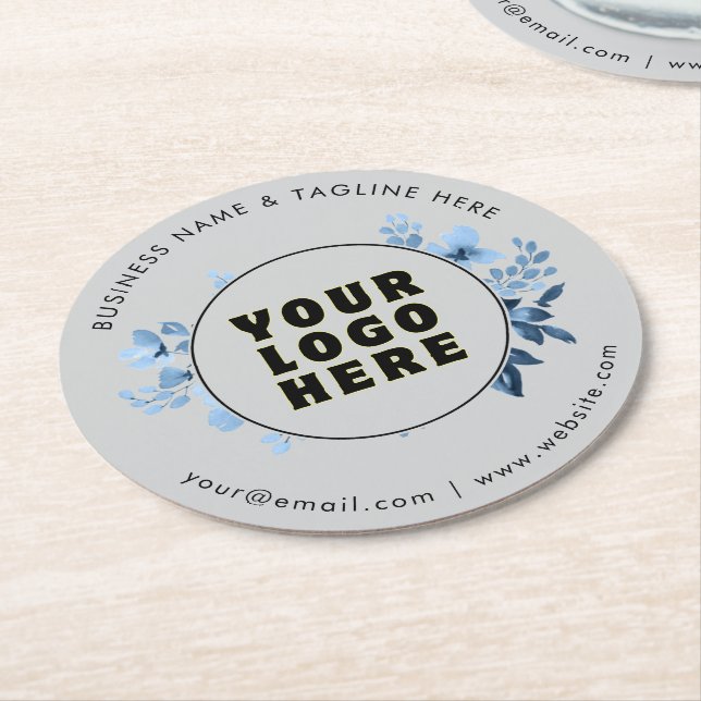 Simple Minimalist Custom Logo & Text   Round Paper Coaster (Angled)
