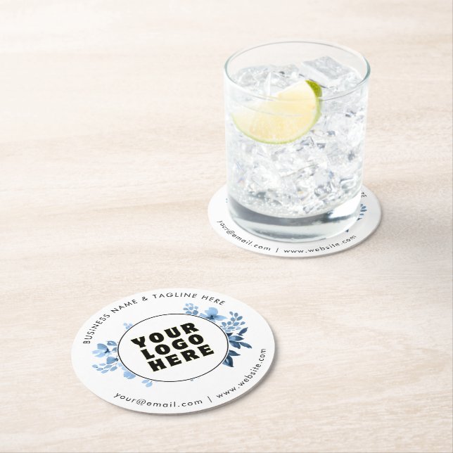 Simple Minimalist Custom Logo & Text   Round Paper Coaster (Insitu)