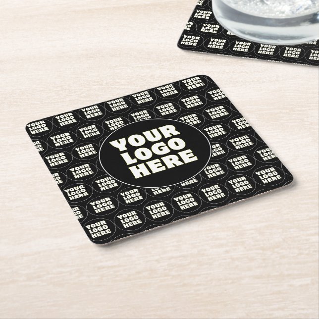Simple Minimalist Custom Logo & Text   Square Paper Coaster (Angled)