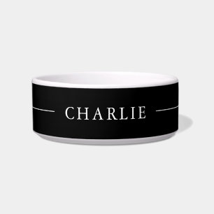 Simple Minimalist Custom Name Black White Pet Bowl
