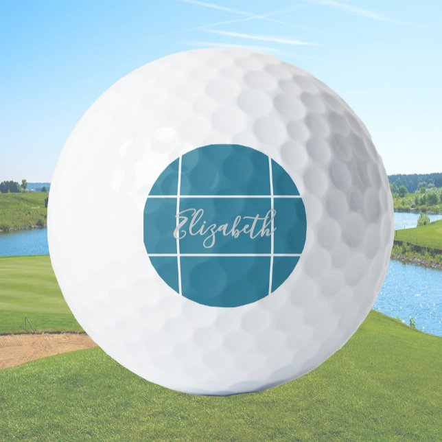 Simple minimalist custom name ladies ocean blue  golf balls (Creator Uploaded)