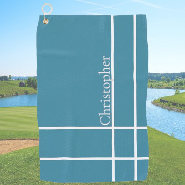 Simple minimalist custom name ocean blue golf towel (Creator Uploaded)