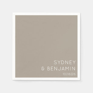Simple Minimalist Custom Wedding Taupe White Napkin