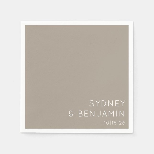 Simple Minimalist Custom Wedding Taupe White Napkin (Front)