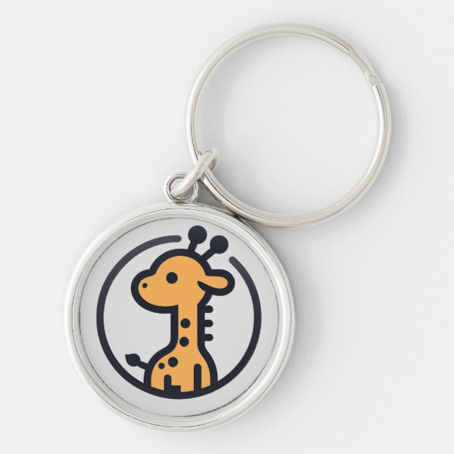 Simple Minimalist Cute Giraffe in a  Circle Key Ring (Front)