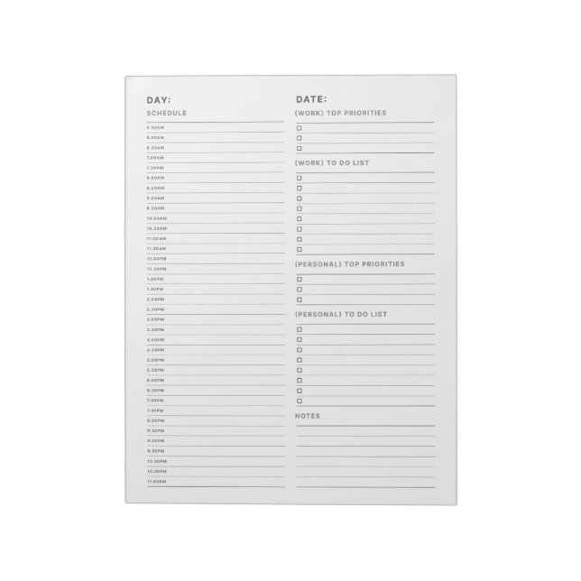 Simple Minimalist Daily To Do List Notepad (Rotated)