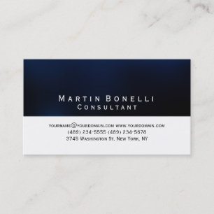 Simple Minimalist Dark Blue White Business Card