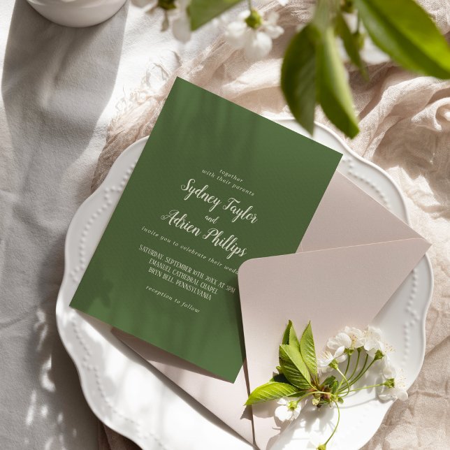 Simple Minimalist|Dark Sage Casual Wedding  Invitation (Creator Uploaded)