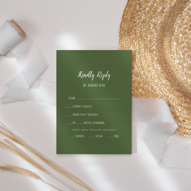 Simple Minimalist|Dark Sage Menu Choice RSVP Card (Creator Uploaded)
