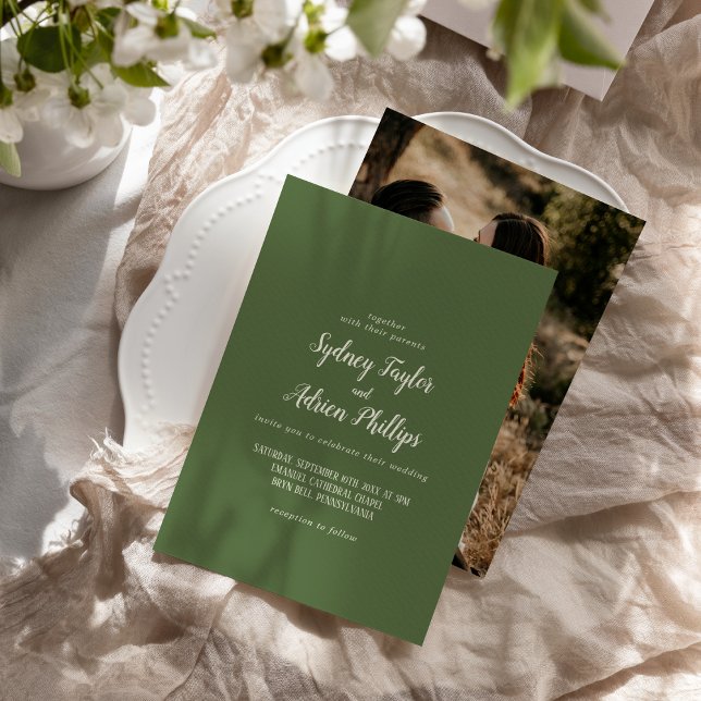 Simple Minimalist|Dark Sage Photo Casual Wedding  Invitation (Creator Uploaded)