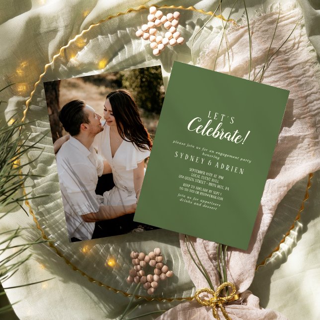 Simple Minimalist|Dark Sage Photo Let's Celebrate  Invitation (Creator Uploaded)