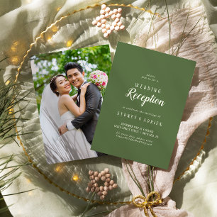 Simple Minimalist Dark Sage Photo Reception Only Invitation