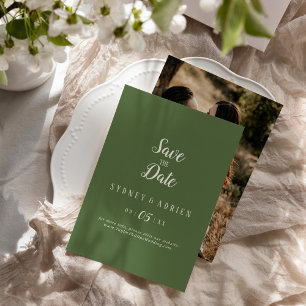Simple Minimalist Dark Sage Photo Save The Date
