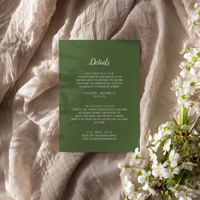 Simple Minimalist|Dark Sage Wedding Details  Enclosure Card (Creator Uploaded)