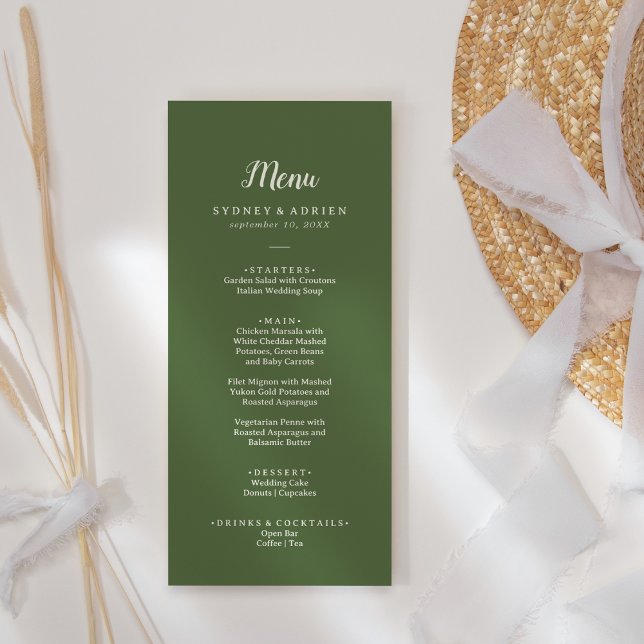 Simple Minimalist|Dark Sage Wedding Dinner Menu (Creator Uploaded)