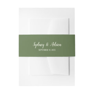 Simple Minimalist Dark Sage Wedding Invitation Belly Band