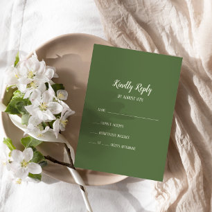 Simple Minimalist Dark Sage Wedding RSVP Card