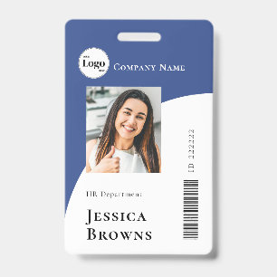 Simple Minimalist Deep Blue Business Logo Staff ID Badge