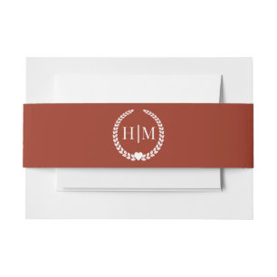 Simple Minimalist Deep Burnt Sienna Monogram Invitation Belly Band