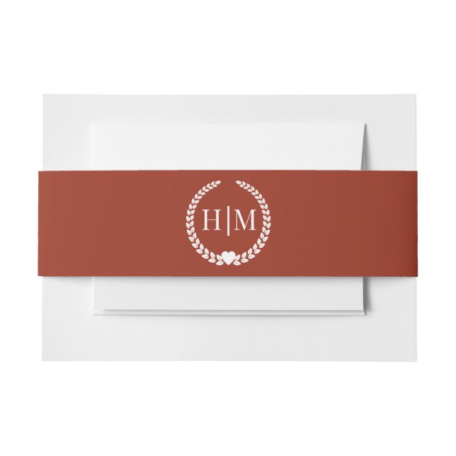 Simple Minimalist Deep Burnt Sienna Monogram Invitation Belly Band (Front Example)