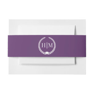 Simple Minimalist Deep Plum Purple Monogram Invitation Belly Band