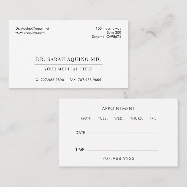 Simple Minimalist Doctor Physician  Business Card (Front/Back)