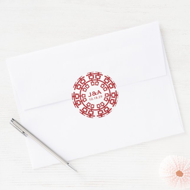 Simple Minimalist Double Happiness Chinese Wedding Classic Round Sticker (Envelope)