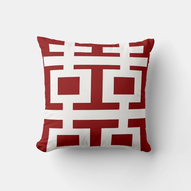 Simple Minimalist Double Happiness Chinese Wedding Cushion (Front)