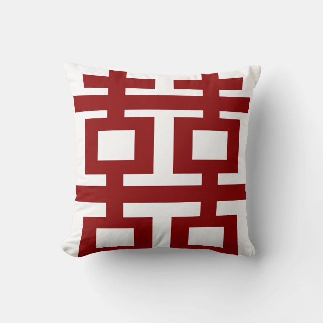 Simple Minimalist Double Happiness Chinese Wedding Cushion (Front)